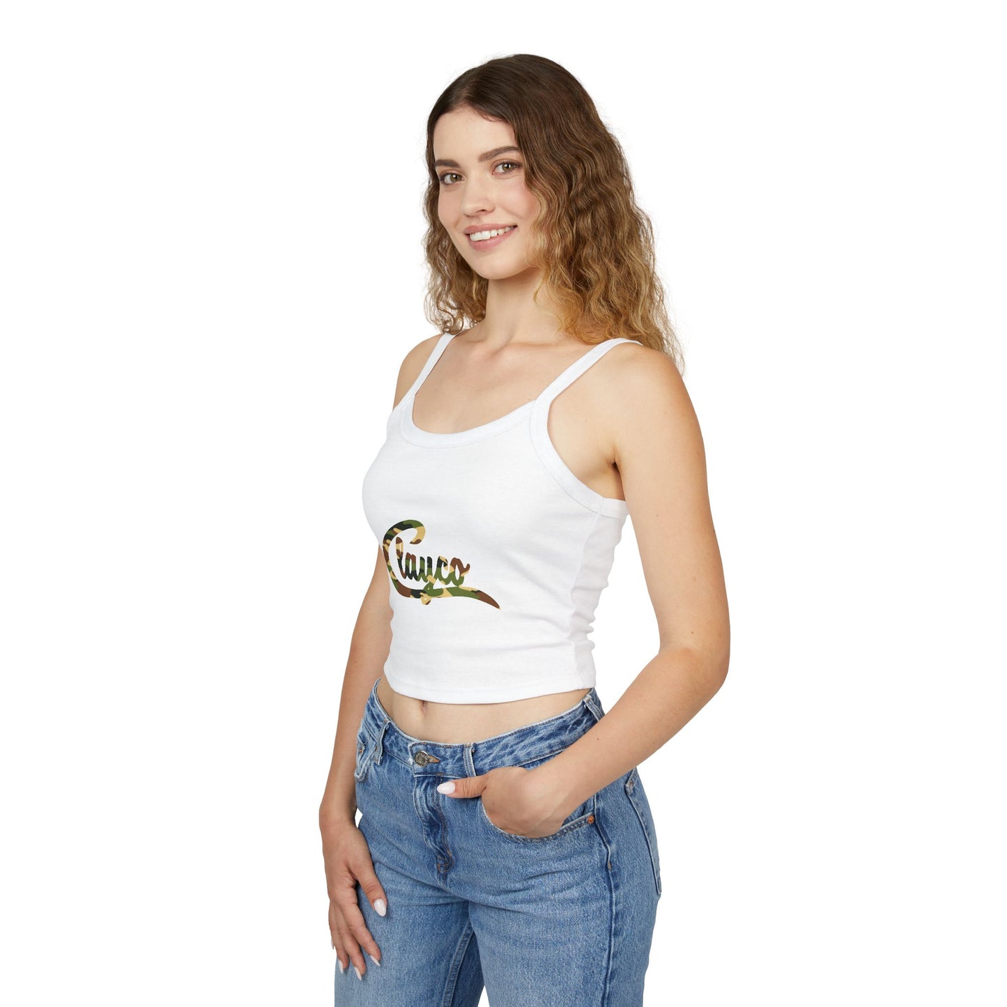 Camouflage Script Women's Spaghetti Strap Tank Top - Stylish Summer Wear