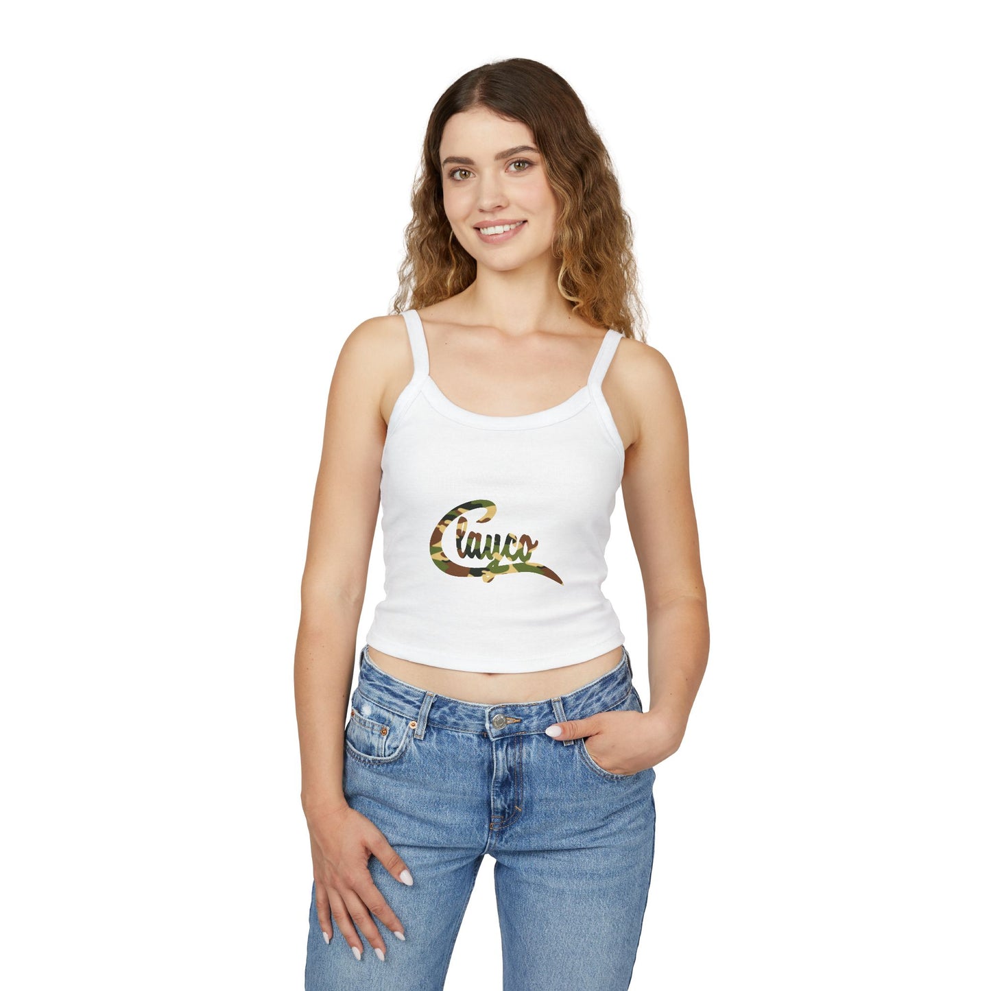 Camouflage Script Women's Spaghetti Strap Tank Top - Stylish Summer Wear